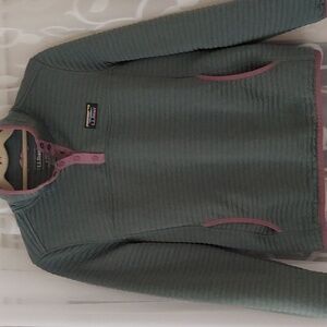 LL Bean Women's Airlight quilted Knit Pullover Green/Purple Sz S